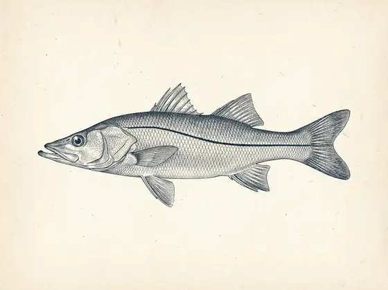 Engraved-style illustration of a common snook
